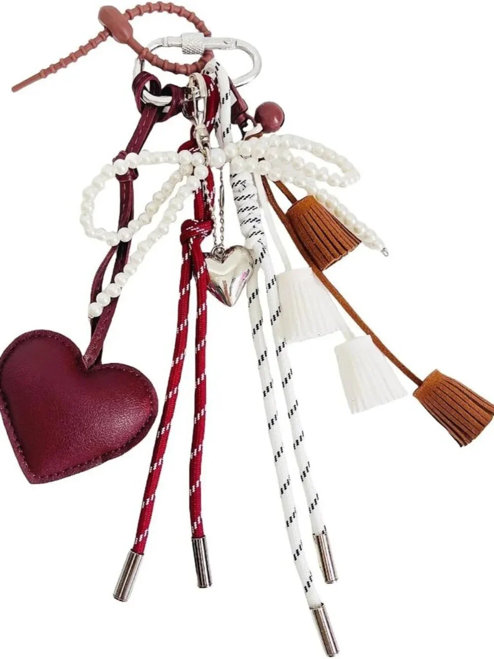 Heart Tassel Bow Beaded Braided Keychain Bag Charms for Handbag Purse Backpack A